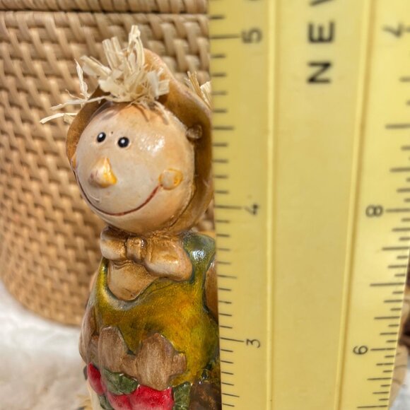 Set Of 2 Rustic Woven Baskets & Scarecrow Planter Figurine with Wagon - Handcraf - Picture 14 of 16